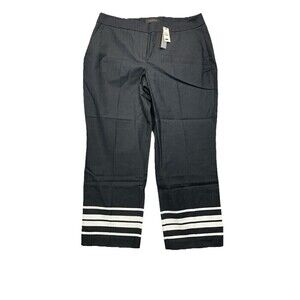 Talbots Curvy Fit Crop Pants 12 Black White Stripe Hem Pockets High Rise New